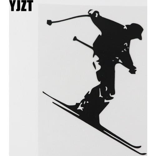 YJZT 11.3CMX15.9CM Skier Sport Snow Skiing Mountains Vinyl Car Sticker Black/Silver 8A-0910