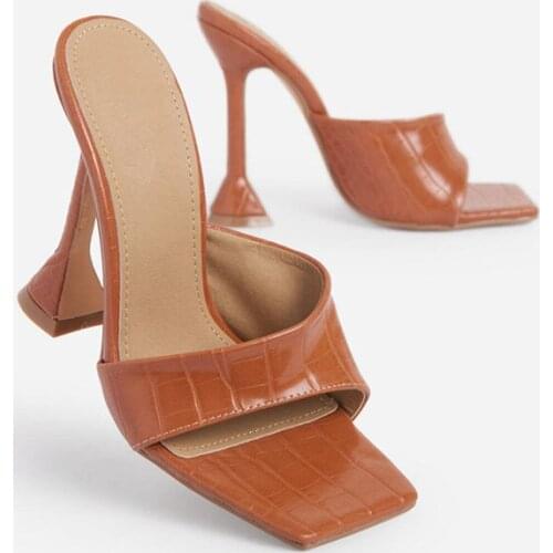 Summer New Large Womens Sandals Square Head Women High Heel Slippers Sexy Mules Shoes Women Square Heel Slippers