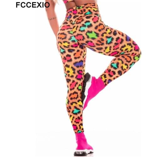 FCCEXIO Leopard Grain Color Women Leggings Fitness Fashion Sexy Slim Tight Leggins Sporting Legins High Waist Workout Pants