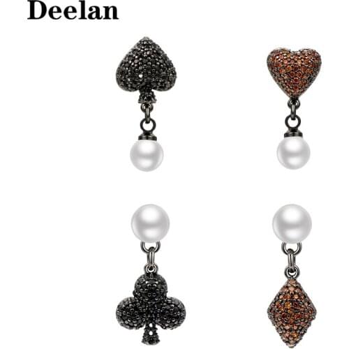 DEELAN dangling earring for women Fashion classic poker jewellery Girl crystal imitation pearl summer earrings accessories