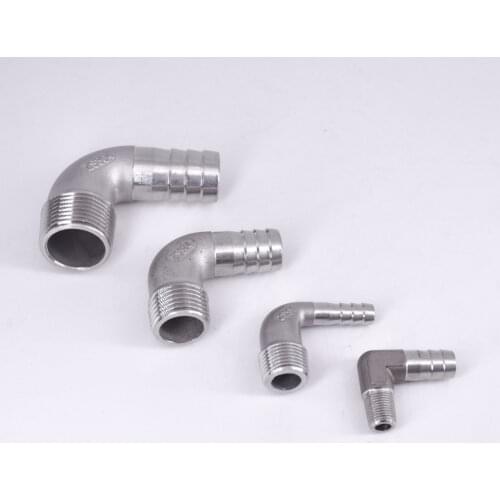 1/8" 1/4" 3/8" 1/2" 3/4" 1" BSPT Male 6/8/10/12/14/15/16/20/25/32mm Hose Barb Hosetail Elbow 90 Degree Connector 304 Stainless