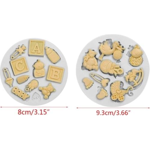 2PCS Creative Cute Stroller Baby Bottle Bear Silicone Mold DIY Fondant Chocolate Cake Baking Tools For Kitchen,Cake Shop