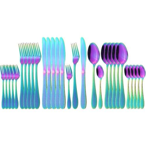 30Pcs Colorful Cutlery Set Knives Dessert Forks Spoon Dinner Tableware Stainless Steel Dinnerware Western Kitchen Silverware Set