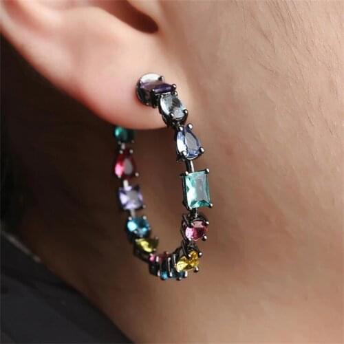 White Black Copper Colorful AAA Cubic Zirconia Big Round Earrings Fashion Female Party Gift For Womens Fashion jewelry