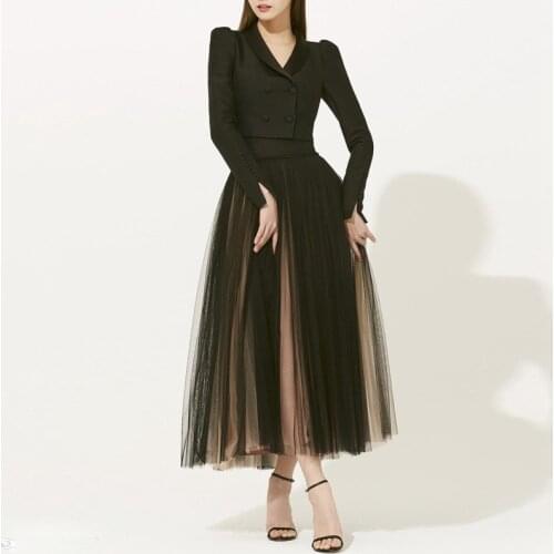Goddess Party Super Fairy Skirt Two-piece Shawl Collar Sheath Split Top Unique Chiffon Pleated Midi Skirt Luxurious Texture