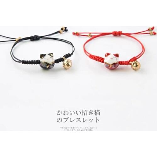 Japan Handmade Colorful Rope Lucky Cat Adjustable Bracelet For Women Girls Birthday Gifts Tassel Fashion Maneki Neko Bangles