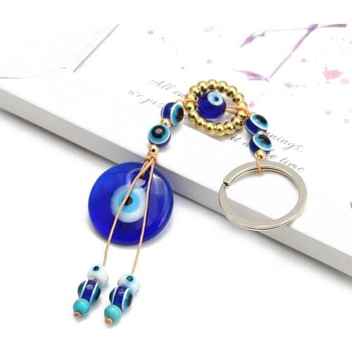 Lucky Fashion Eye Turkey Glass Blue Eye Charm Keychain Simple Pendant Key Chain Alloy Bag Key Chain Car Hanging Fashion Jewelry