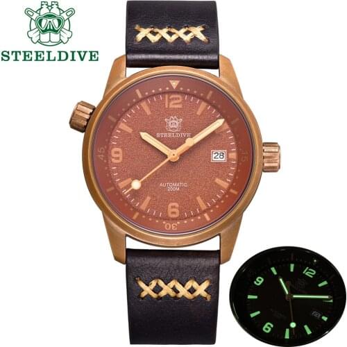 STEELDIVE 1949s CuSn8 Bronze Watch Automatic Diver Watch 200M Sapphire Crystal Steel Dive Bronze Top Brand Luxury Watches Men