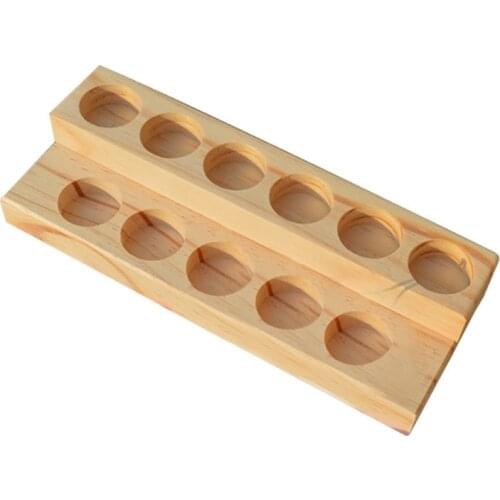 11 Holes Wooden Essential Oil Tray Handmade Natural Wood Display Rack Demonstration Station For 5-15Ml Bottles