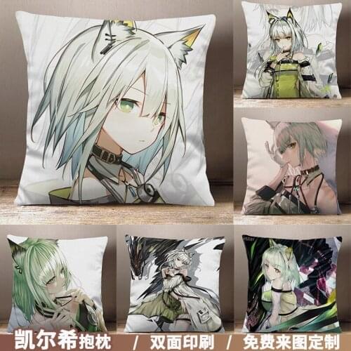 Anime Arknights Kal'tsit Cartoon Square Throw Pillow Cosplay Game Siesta Short Plush Sofa Cushion Xmas Gifts 45*45cm
