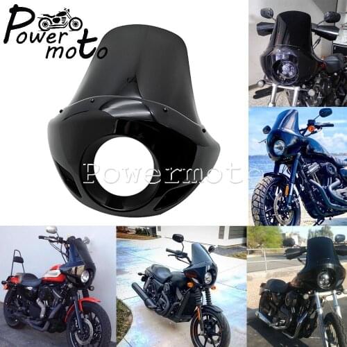 For Harley Dyna Sportster Touring Sport Tall Fairing Black Headlight Fairing FXR FXD Head Light Mask Fairing 5.75" Cafe Racer