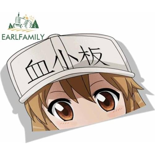 EARLFAMILY 13cm x 9.5cm for Platelet Cells At Work Peek Anime Big Head Vinyl Cartoon Car Sticker JDM Window Trunk Decal