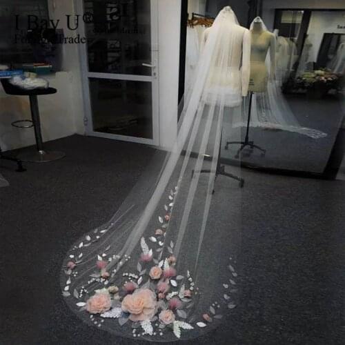 High End Veil for Bridal Customized Woman Chapel Bridal Veils 3D Flowers Wedding Veil Handmade Accessaries