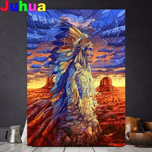 Indian Portrait.5d Diy Diamond Painting Square Round Drill Painting Sale Wall Art Native USA Men Picture for living room