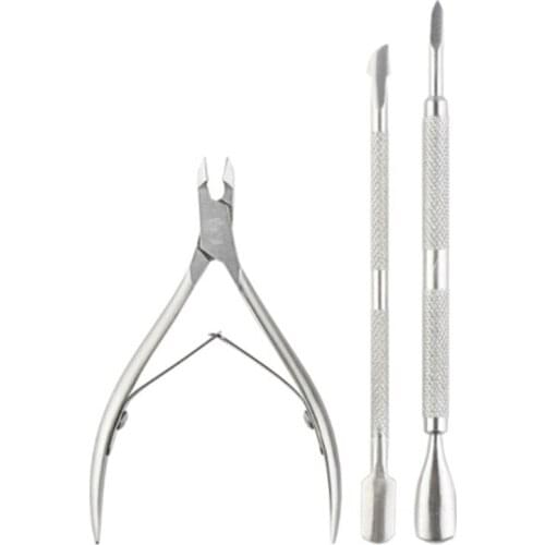 3Pcs/Set Nail Art Tools Cuticle Pusher Double Head Spoon Remover Tools Stainless Steel Pusher Cutter Tools