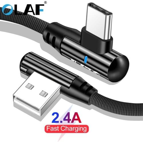 OLAF 90 Degree Elbow 2.4A Fast Charging USB Type C Cable For Samsung S9 S8 Plus S10 Mobile Phone USB C Charging Cord For Xiaomi