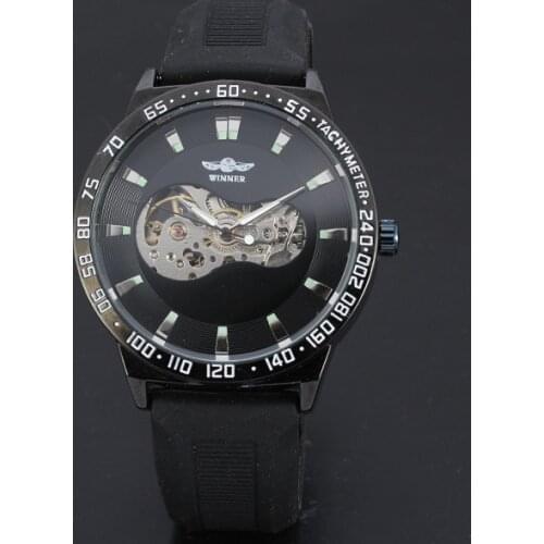 WINNER Brand Quality Watch Skeleton Automatic Mechanical Watch Luminous New Design with Silicone Band Watch