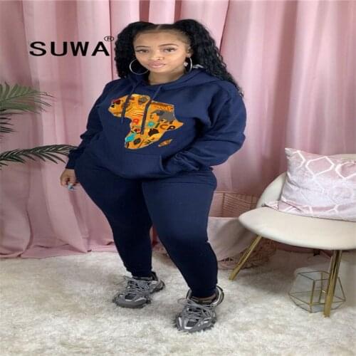 Classic Fashion Jogger Suit Women 2 Piece Set Printed Long Sleeve Pullover Sweatshirt Top Sports Legging Workout Clothes