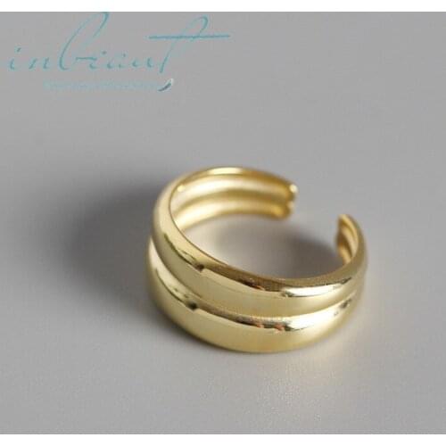 Inbeaut 925 Silver Minimalist Geometric Glossy Double Ring Female Original Design Influx Open Ring for Women Korean Jewelry
