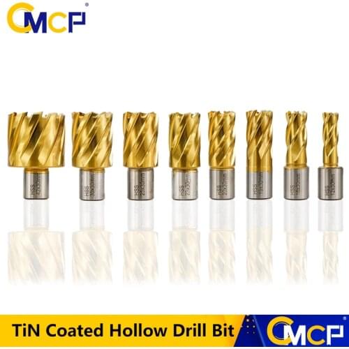 CMCP 19mm Shank HSS Annular Drill Bit 12-42x35mm TiN Coated Hollow Drill Bit For Metal Cutting Weldon Shank Core Drill Bit