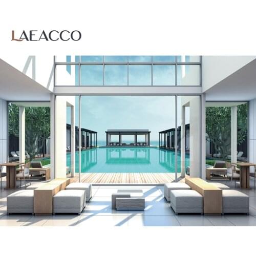 Laeacco Tropical Beach Villa Living Area Sea View Scenic Photography Background Photographic Backdrop For Photo Studio Photocall