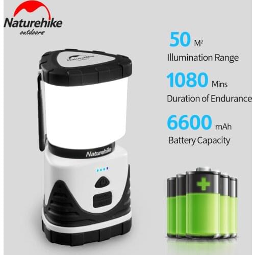 Naturehike Camping Tent Lamp LED Double Color Temperature Adjustable Multi-function Camping Light 6600mA USB Rechargeable Saving