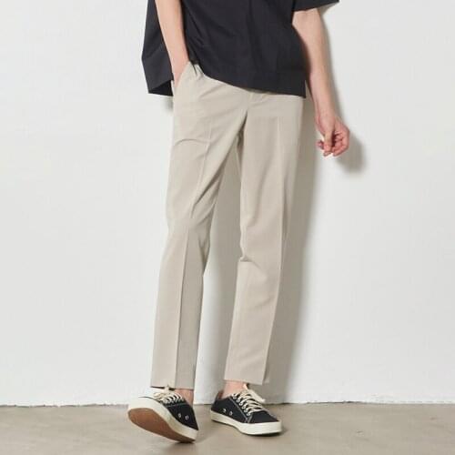 Summer small trousers mens loose straight 9 nine-point pants drape Korean mens thin khaki casual pants