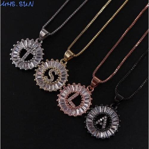 MHS.SUN Fashion 26 Letters Pendants Women Necklace Mosaic AAA Zircon Alphabet Chain Necklace Luxury CZ Jewelry