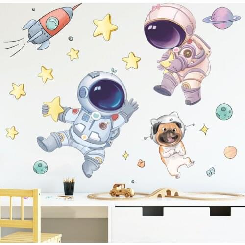 Cute Space Astronaut Wall Stickers for Kids Room Wall Decor Removable Vinyl PVC Decals Bedroom Sticker Home Decoration