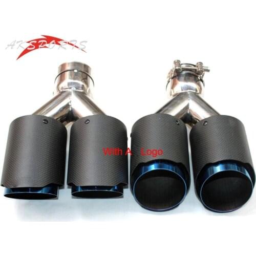 Y Model Exhaust Dual Tips With A Logo Carbon Blue stainless steel Exhausts Dual End Muffler Tips for BMW BENZ AUDI