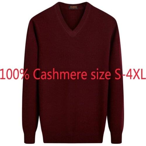 New Autumn Winter Men Double Ply Thickened 100% Cashmere Sweater Casual V-neck Computer Knitted Thick Plus Size SMLXL2XL3XL4XL