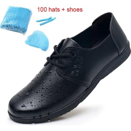 Chef Waiter Shoes , Hotel and Restaurant Kitchen Shoe, Soft Work Non-slip Flat Shoes, Black Oil Proof Waterproof Female Shoes