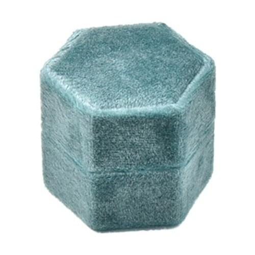 Hexagon Velvet Ring Bearer Box - Premium Gorgeous Vintage Double Ring Display Holder with Detachable Lid for Proposal, Red)