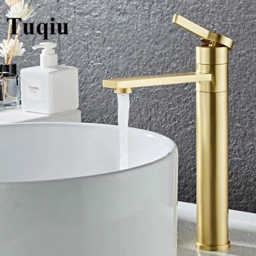 Bathroom Faucet Solid Brass Bathroom Basin Faucet Cold And Hot Water Mixer Sink Tap Single Handle Deck Mounted Brushed Gold Tap