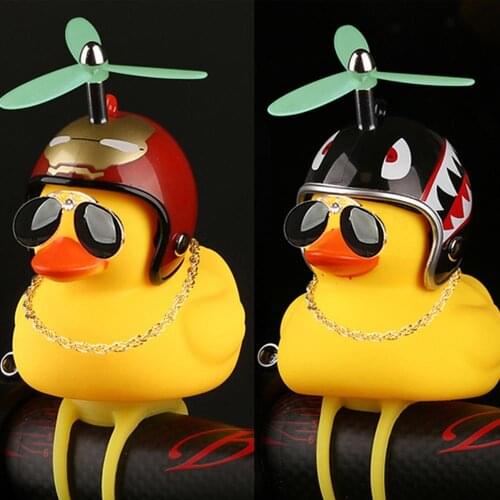 Wind Yellow Duck with Helmet Luminous Standing Duck Broken Road Small Bike Motor Helmet Riding Cycling/Home Decor Figurines