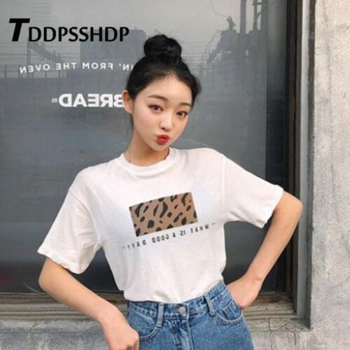 2019 Spring Summer Rectangle Leopard Women T Shirt Short Sleeve Ins Popular Round Neck Female Tee Tops
