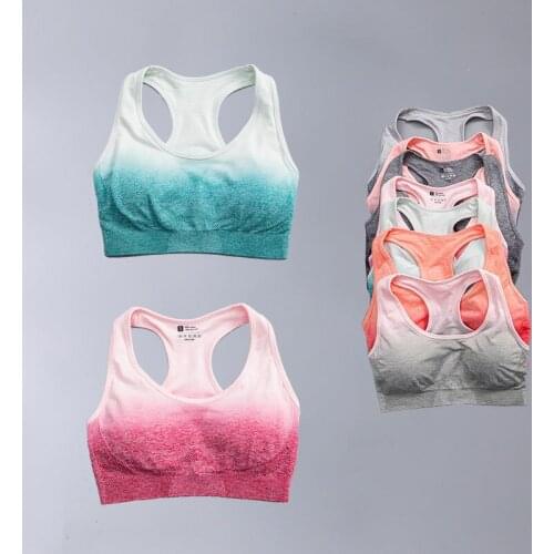 Women Seamless Fitness Ombre Sport Bra Running Workout Gym Clothing Crop Top Girl Lady Female Sportswear Quick-Dry