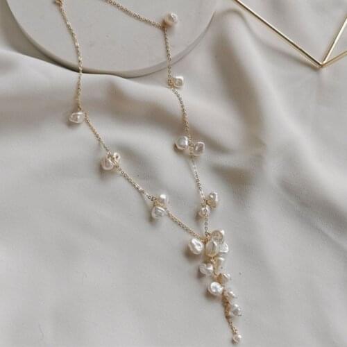 Natural Baroque Pearl Necklace 14K Gold Filled Y Choker Handmade Jewelry Pendants Collier Femme Kolye Collares Wedding Necklace