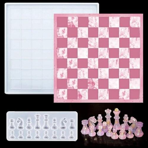 Chess Board Silicone Resin Mold 2Pcs Chess Silicone Mold for Resin Casting Craft