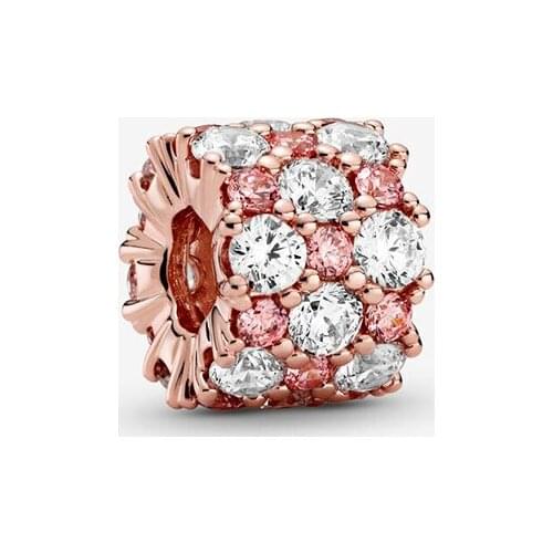 2020 New Fashion 925 Sterling Silver Beads Pink & Clear Sparkling Charm fit Original Pandora Bracelets Women DIY Jewelry Gift