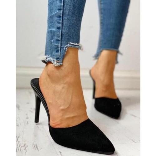 2021 Women Buckle Toe Casual Shoes Square Heels Sexy Party White Sexy stiletto slippers women