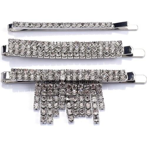 3pcs Luxury Clear Rhinestone Tassel Hair Clips Women Brand ZA Hairpins Jewelry Accessories Female Korean Barrette Long Headwear