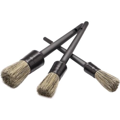 3Pcs Natural Boar Hair Car Detailing Brush Set Soft Bristle Car Cleaning Brush Kits Tire wheel Wash Exterior Accessories