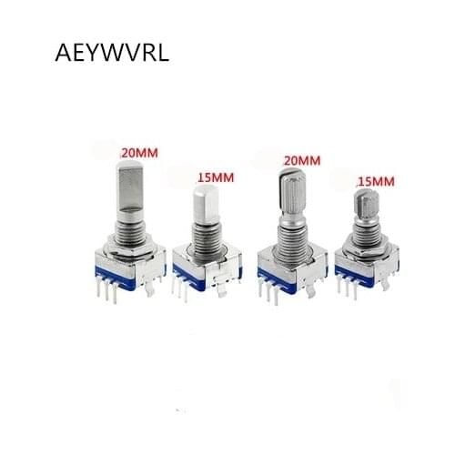 5pcs Rotary encoder,code switch/EC11/ audio digital potentiometer,with switch,5Pin, handle length 15MM 20MM