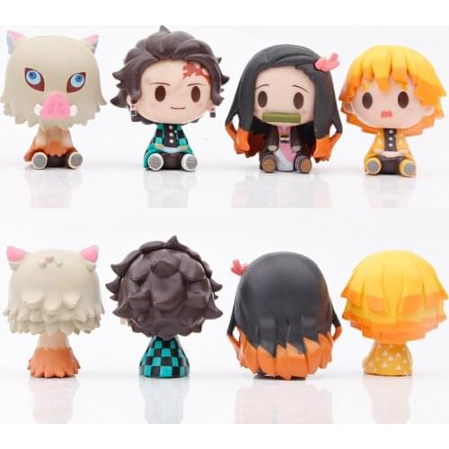 5Pcs Q Version Demon Slayer Tanjiro Nidouzi Inosuke Zenizu Figure Kimetsu No Yaiba Sitting Ghost Doll Action Figure Model Toys