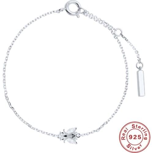 GS 925 Sterling Silver Cubic Zirconia CZ Crystal Bee Charm Bracelets for Women Birthday Gift Adjustable Chain Bracelet Jewelry