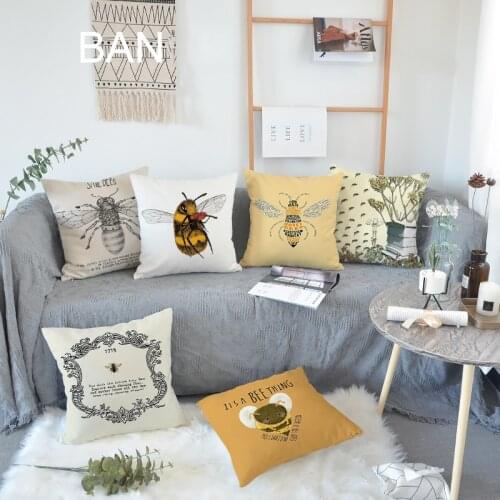 Bee Pattern Cushion Cover Cotton Linen Pillow Cover Home Decor Decorative Pillows for Sofa Nordic Home Decor Pillow Cover
