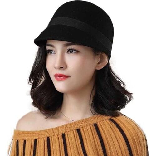 Fibonacci Duckbill Equestrian Knight Fedoras Wool Felt Hats for Women Cap Fashion Black Fedora Hat