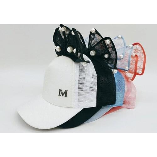 Children Pearl Bow cartoon Baseball Cap 4Colors Girls Snapback Sun Caps Mesh Kids Outdoor Traval Baby Sun Hat