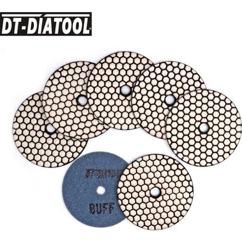 DT-DIATOOL 7pcs Dry Polishing Pad Flexible Resin 4inch Diamond Polishing Pads For Marble Concrete Floor Grinding Disc WBUFF